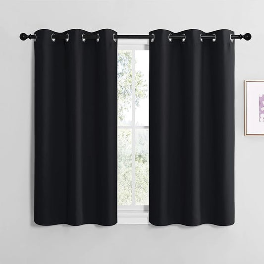 NICETOWN Blackout Curtain Panels for Bedroom, Black, 2 Panels, W29 x L36-inch, Thermal Insulated Grommet Top Blackout Draperies and Drapes for Basement