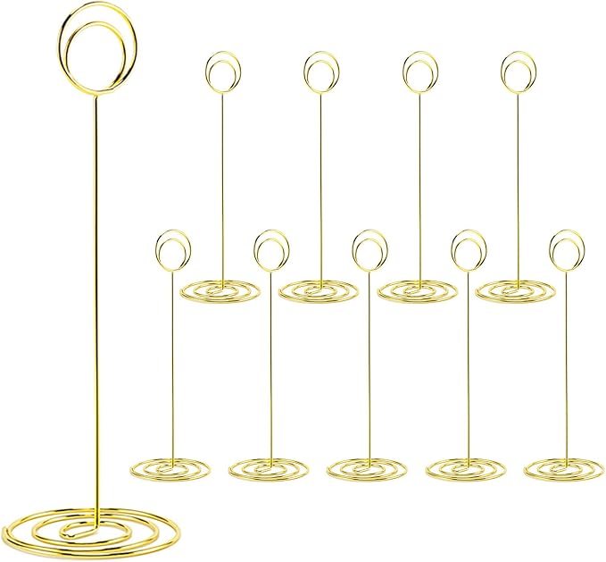 Hoewina 10Pcs Place Card Holder, Table Number Holders, Wire Picture Holder, Table Card Holders Stand, Photo Holder for Centerpieces, Wedding Reception, Party, Birthday (Gold)