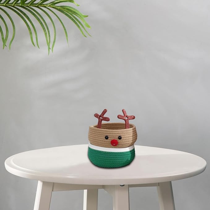 Christmas Basket with Reindeer Motif, Woven, Storage Basket, Decoration, Storage Box, Organizer, Toy Basket for Gifts, Kitchen, S