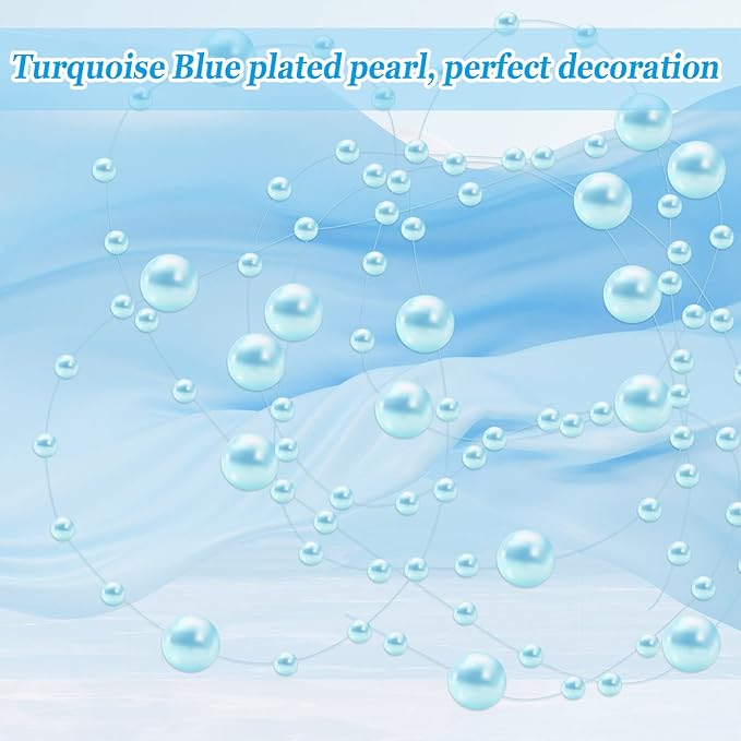 Tondiamo 24 Pcs Artificial Pearl String for Floating Candle Faux Pearls Beads String Garland Centerpiece Decoration for Vases Filler Wedding Spring Holiday Party Decor(Turquoise Blue)