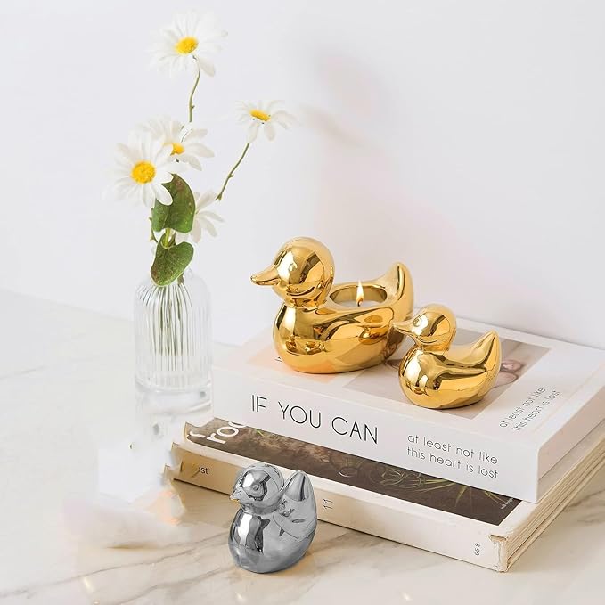 Home Decor Silver Ceramic Duck Figurines, Home Decor Animal Sculptures and Statues Handmade Artware Decor, Mini Duck