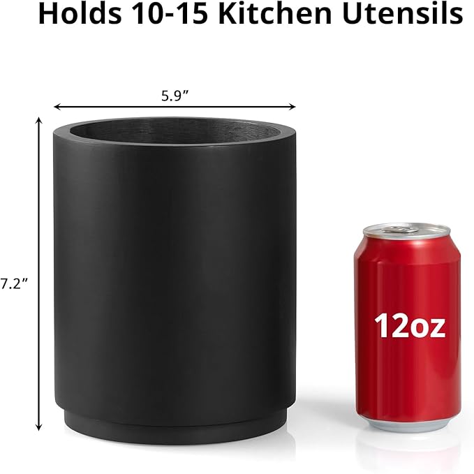 Bivvclaz Wooden Utensil Holder, 360°Rotating 7.2" Utensil Holder for Kitchen Counter, Large Kitchen Utensil Holder, Cooking Utensil Crock for Countertop, Black Kitchen Decor and Accessories