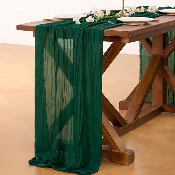 Socomi Emerald Green Cheesecloth Table Runner Easter Spring Boho Rustic Gauze 120 inch 10FT Cheese Cloth Runner for Wedding Party Baby Shower Birthday Home Decor Holiday Decorations