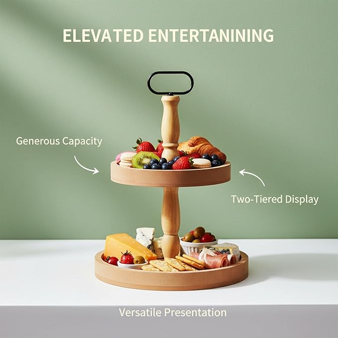 Decorative Tray - Cupcake Stand Two Tiered Tray Farmhouse Rustic 2 Tiered Serving Tray for Home and Kitchen Decor, Party, Weddings-Holiday Decoration Customizable Display Options(Brown)