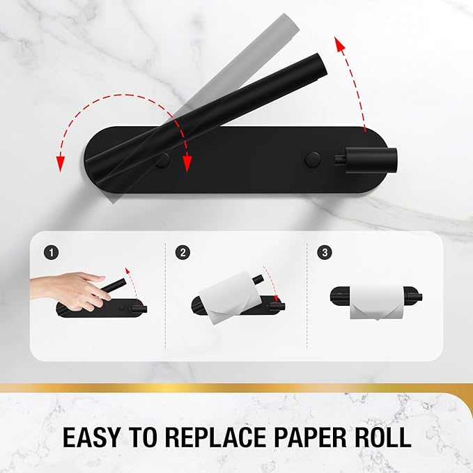HITSLAM Toilet Paper Holder Matte Black, SUS304 Stainless Steel Bathroom Toilet Paper Roll Holder Wall Mounted and Self Adhesive, No Drill Tissue Holder Use for Washroom and Kitchen