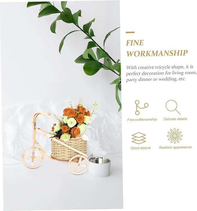 Hemobllo Bamboo Woven Storage Basket Bicycle Handle Mini Tricycle Basket Woven Decor Living Room Accessory