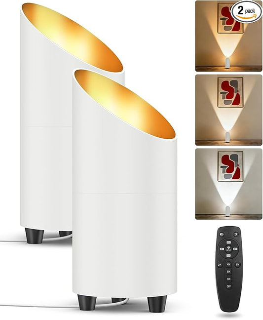 Abovizo 2 Pack Uplighting Indoor, 7W LED Floor Can Lights with Remote, 5.9ft Cord Plug-in Spotlight for Indoor Plants, Wall & Art, 3 Color Temps, Auto-Loop Timer, Memory Function, Non-replaceable Bulb