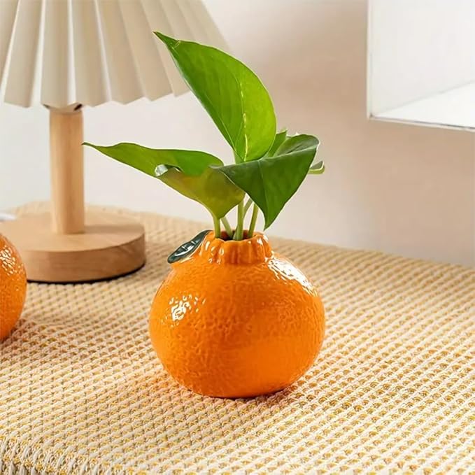 Orange Design Ceramic Vase,Suitable for Hydroponics Decorative Ceramic Vase for Living Room, Bookshelf, Office Home Decor