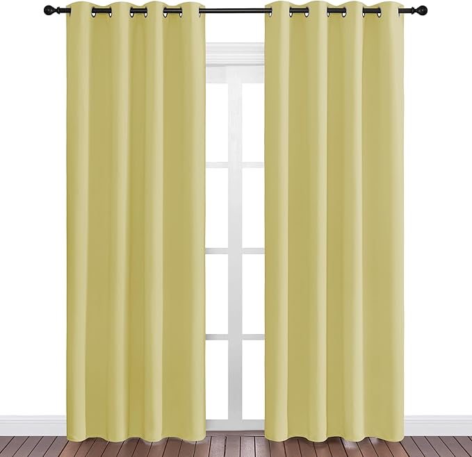 NICETOWN Paler Yellow Blackout Curtains 86" Long for Office, 55" Wide, 2 Pieces, Dining Room, Guest Room, Sound Reducing Heat and Cold Block Curtain Panels for Modern Room Decorative