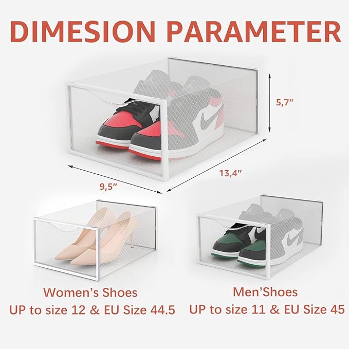 Seseno 12 Pack Shoe Storage Bins, Clear Plastic Stackable Shoe Organizer for Closet, Space Saving Foldable Shoe Rack, Shoe Box Sneaker Holder Container