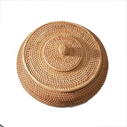 1 Pack Handmade Autumn Rattan Woven Basket Storage Ornaments Round Tea Table Desktop Living Room Furnishing Large Candy Ornaments