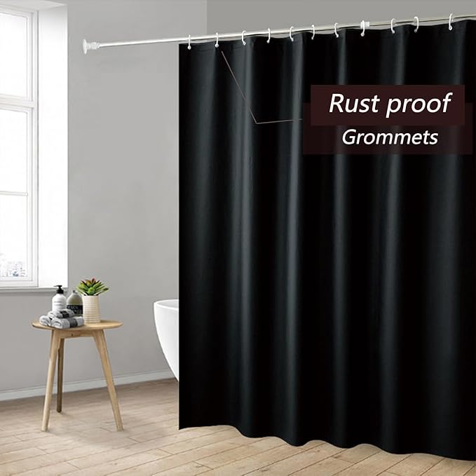 TIKABC Black Shower Curtain Liner, 4G PEVA Shower Liner, Plastic Peva Waterproof Shower Curtains, 72x72 inch with Grommet Holes 3 Magnetic Weights