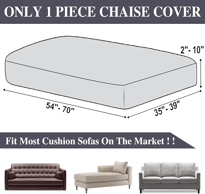 LA MEACK Chaise Couch Cushion Cover Washable Separate Seat Stretch Sectional Sofa Slipcover (1 Piece for Chaise or Sofa 3-Seater, Dark Grey)