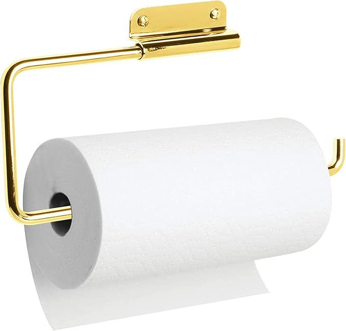 ARSUK Stainless Steel Paper Towel Holder – Wall Mounted or Under Cabinet – Rustproof Kitchen Roll Organizer for RV, Bathroom, Garage – Screws Included – 11.4 x 4.7 inch (Brass)