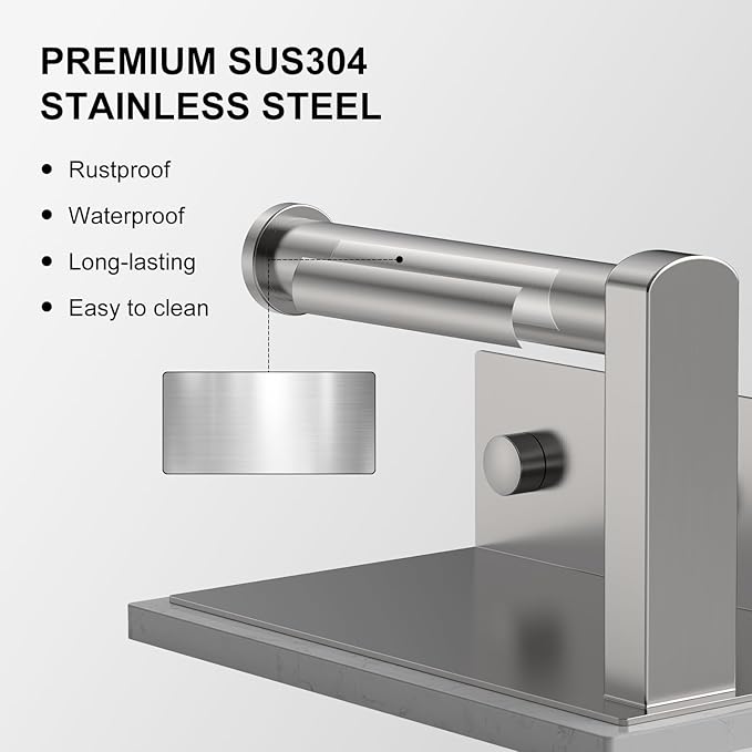 Toilet Paper Holder with Marble Shelf, 304 Stainless Steel Tissue Hand Holder Wall Mounted Toilet Paper Roll Hold with Phone Shelf for Bathroom Kitchen Washroom Bedroom, Brushed Nickel