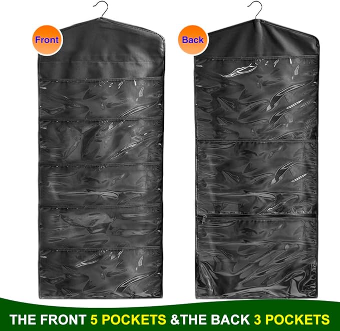 ProPik Hanging Double Sided Gift Bag Storage Organizer with Multiple Front and Back Pockets - Organize Your Gift Wrap, Tissue Paper, and Paper Bags 38 x 16 Inch PVC (Full Black)