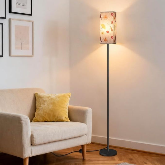 64.6" Floor Lamp, Pole Lamp with Foot Switch, Modern Standing Lamp, Minimalist Freestanding Lamp (Bulb Not Included), for Living Room, Bedroom Office ETL Listed, Black and Printed X07LD05