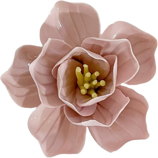 AMERRY Dahlia, 2.76" 3D Handmade Porcelain Flower Wall Art Decor, 3D Ceramic Flower Wall Decor, Home Office Decor, Unique Gift for Home Office Decor,Girls (Pink)