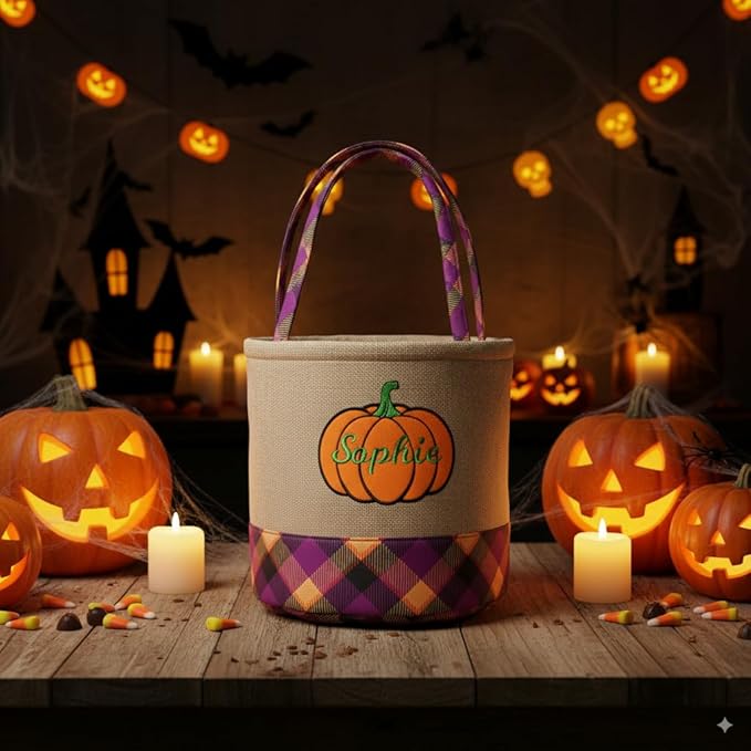 Halloween pumpkin checkered storage basket mall amusement park indoor outdoor decoration ornament tote basket