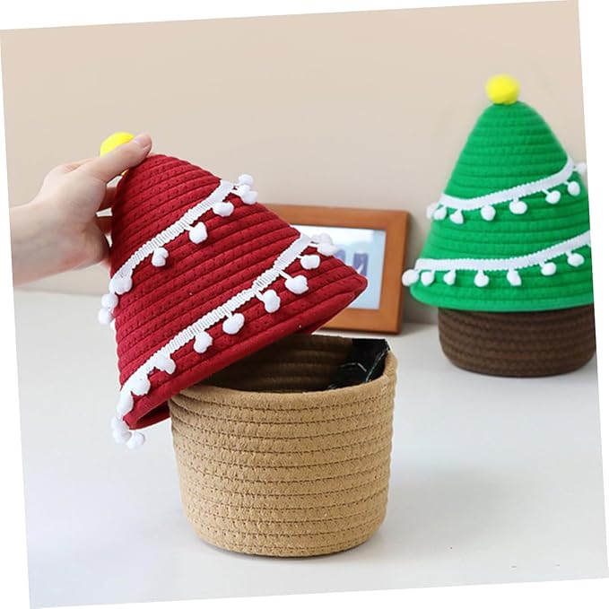 Small Storage Baskets for Christmas Tree Cotton Woven Organizing Basket Desktop Wardrobe Sundries Organizer