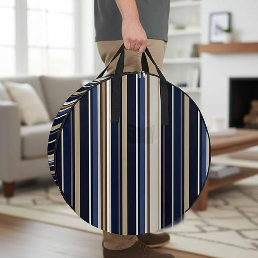 30 Inch Round Storage Bag 1 Pack,Abstract Blue-brown Stripes Waterproof Wreath Storage Container with Handles&Zipper Black White Geometric Closet Organizer Bags Garland Box