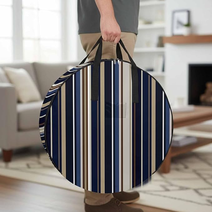36 Inch Round Storage Bag 1 Pack,Abstract Blue-brown Stripes Waterproof Wreath Storage Container with Handles&Zipper Black White Geometric Closet Organizer Bags Garland Box