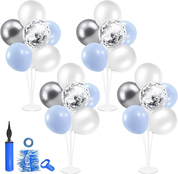 ZJDHPTY Baby Blue and Silver Balloon Stand Centerpiece Table Decorations for Baby Shower Wedding Engagement Bridal Shower Anniversary Birthday Party Decorations(Baby blue silver set4)