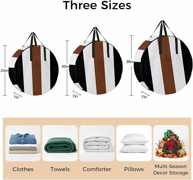 Storage Bag Boho Stripe Round Storage Totes Bins Closet Organizers with Zippers & Handle Bohemian Brown Black White Clothes Storage Container for Bedroom Dorm Space Saving Packing Supplies Moving Bags