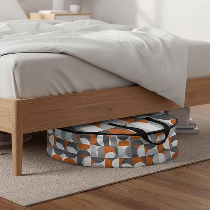 Storage Bag Mid Century Geometric Round Storage Totes Bins Closet Organizers with Zippers & Handle Abstract Modern Orange Clothes Storage Container for Bedroom Dorm Space Saving Packing Supplies Bags