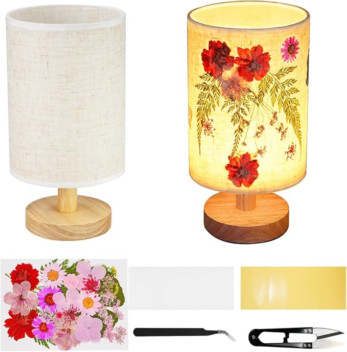 Dried Flowers Table Lamp，Handmade DIY Pressed Nature Flowers Lamp for Bedroom Living Room, Dorm, Home, Office Décor(4 Colors) (Pink)