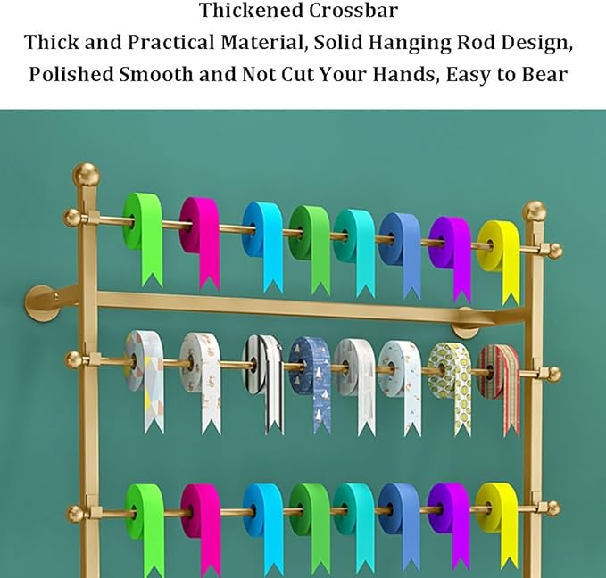 5tier Wall Mounted Ribbon Rack, Metal Gift Wrapping Paper Display Holder, Wrapping Paper Scarf Tie Belt Towel Storage Stand for Craft Room Florist Bedroom，Black 70x12x80cm