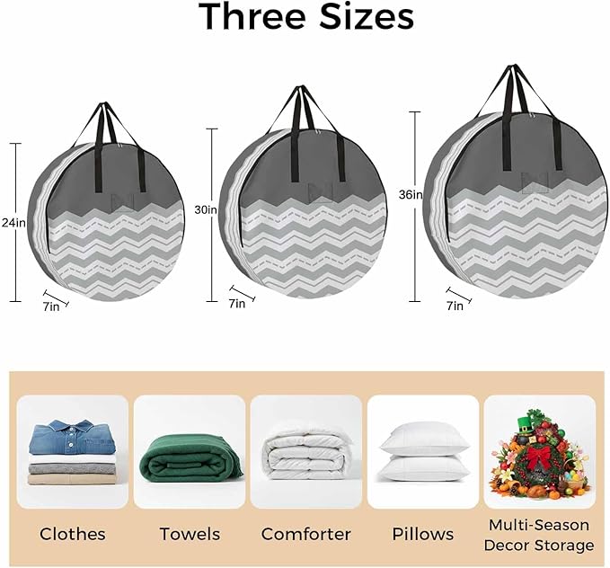 Storage Bag Grey Waves Round Storage Totes Bins Closet Organizers with Zippers & Handle Chevron Stripe Lines Clothes Storage Container for Bedroom Dorm Space Saving Packing Supplies Moving Bags