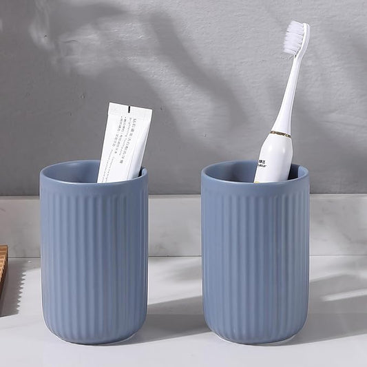 Blue Toothbrush Holders for Bathrooms - 2 Cups Ceramic Toothbrush Toothpaste Holders Set, Blue Bathroom Tumbler Cups Reusable Toothbrush Mouthwash Cup, Bathroom Counter Organizer.