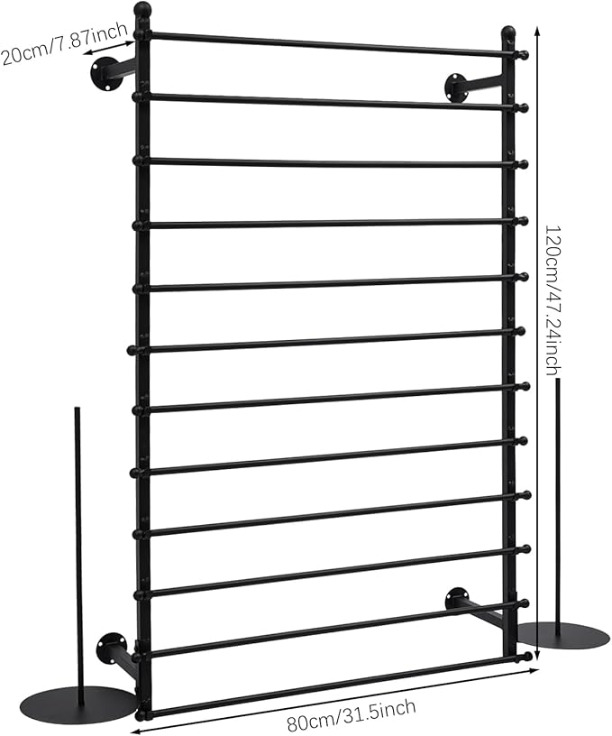 12-Layer Ribbon Holder Organizer Rack Wall Mounted Wrapping Paper Storage Rack Ribbon Dispenser Holder Wrapping Station Display Racks for Craft Room Florist Cake Shop(Black)