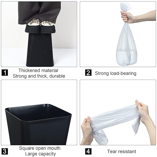 Eccliy 6 Pack 1.6 Gallons Trash Can Small Bathroom Plastic Trash Can with 3 Rolls of Bags for Bedroom Home Office Living Room Kitchen(Black,6)