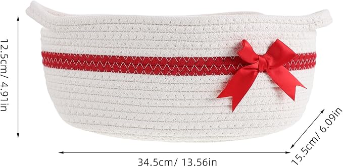 LOGOFUN Christmas Basket Empty with Bow Woven Cotton Rope Storage with Handles for Wedding Baby Showers Holiday Decor