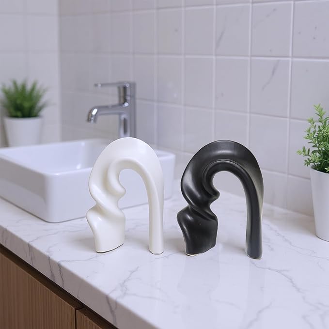 Zerzsy 2 Pack Ceramic Statues Figurine Decor, Modern Abstract Sculpture for Living Room Bedroom Bookshelf Coffee Table Display, Unique Gift Home Decor - Black White
