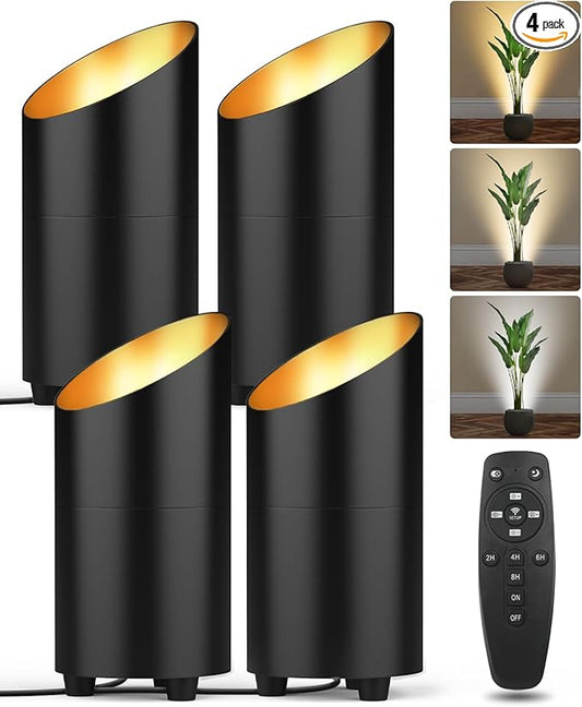 Abovizo 4 Pack Uplighting Indoor, LED Floor Can Lights with Remote and Timer, 3 Color Temps Dimmable Spotlight for Corner Sofa Plant Home Accent Lighting, 5.9 FT Plug Cord & Foot Switch, Black