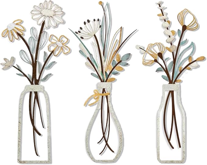 Hganxiu Home Wall Decor Bathroom,Wall Decorations,3 Pieces Metal Flowers,Home Décor Accents Housewarming Gifts New