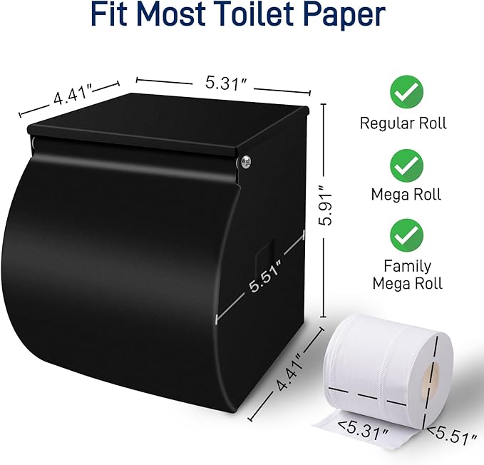 Toilet Paper Holder Wall Mount, Self Adhesive Toilet Paper Holder with Shelf, Waterproof Stainless Steel Bathroom Toilet Tissue Roll Holder Cat Dog Proof, Black