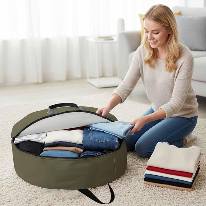 36 Inch Round Storage Bag 2 Pack,Dark Brown Solid Color Waterproof Wreath Storage Container with Handles&Zipper Simple Art Closet Organizer Bags Garland Box
