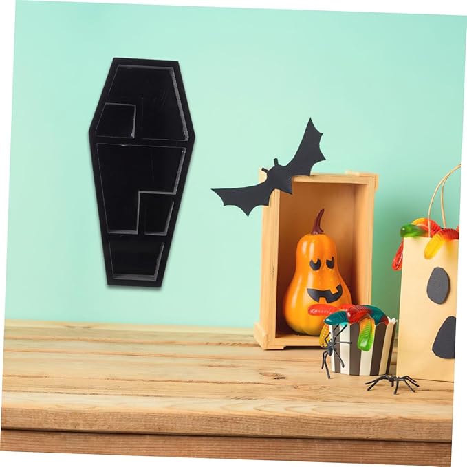 Ipetboom Coffin-shaped Organizer Rack for Halloween Decor Gothic Storage Shelf for Knick-knacks Lightweight and Portable Coffin Display for Parties and Haunted Houses