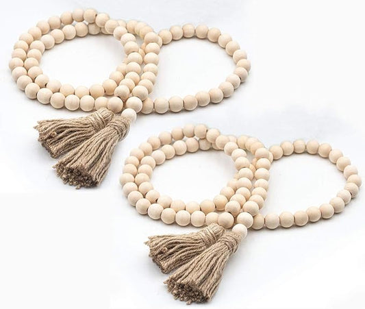 LSKYTOP 60 Inches Wood Bead Garland,Wooden Beads with Tassel,Farmhouse Beads Rustic Prayer Beads Boho Beads for Farmhouse Tiered Tray Coffee Table Mantel Decor (2 Pack)