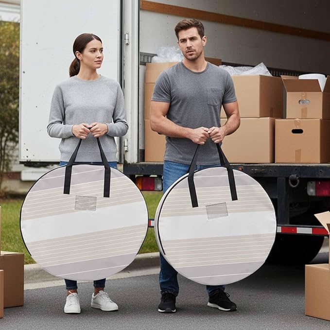 Storage Bag Cream Striped Round Storage Totes Bins Closet Organizers with Zippers & Handle Ombre Stripes Clothes Storage Container for Bedroom Dorm Space Saving Packing Supplies Moving Bags