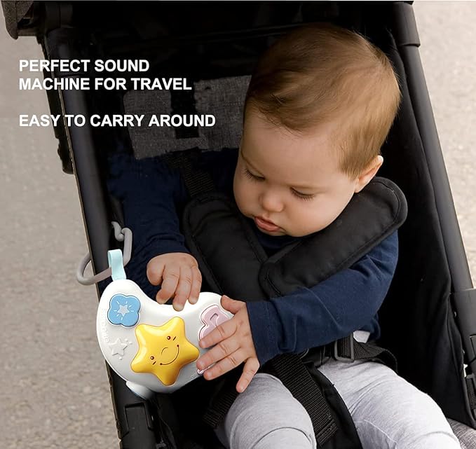 cxjoigxi White Noise Machine and Baby Soother with Remote, 108 Lullaby Music, Soothing Sounds and Night Light for Newborn Nursery Sleeping, Musical Crib Toy, Portable Baby Sound Machine for Travel