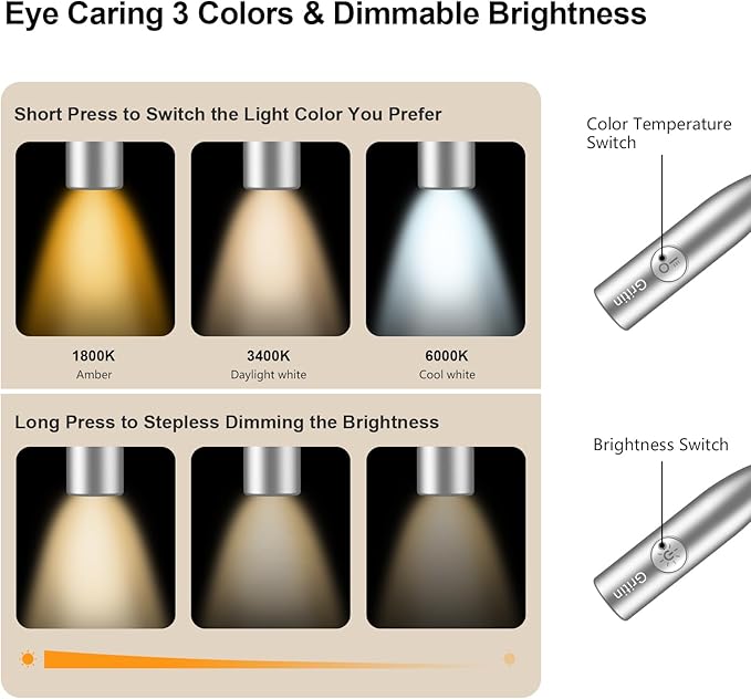Gritin LED Neck Reading Light,Book Light for Reading in Bed-Eye Caring 3 Colors, Dimmable Brightness, Bendable Arms, 80+Hrs Runtime, Neck Round Design, Lightweight for Crafting, Knitting-Gray