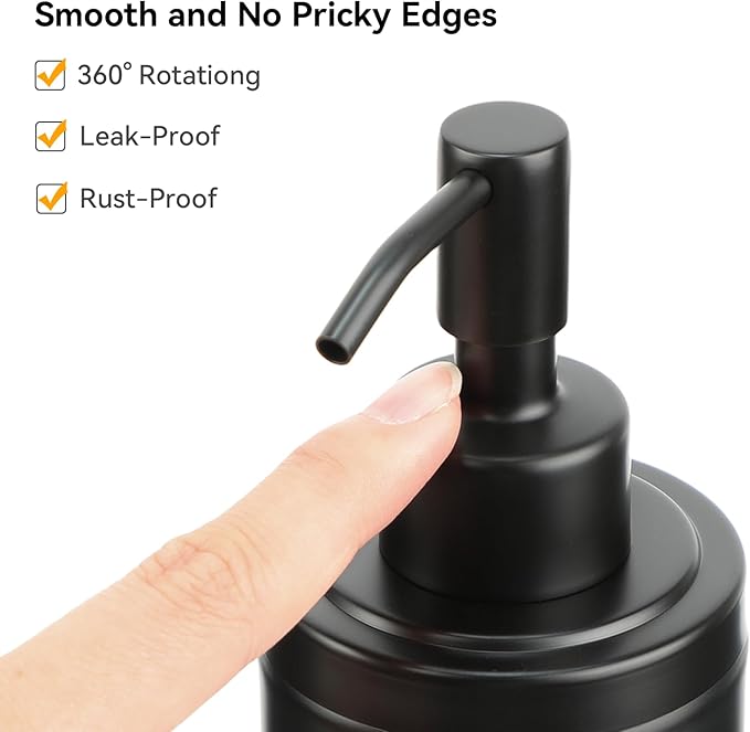 Countertop Hand Soap Dispenser, Refillable Stainless Steel Soap Pump Bottle for Bathroom & Kitchen, Free Standing - 300ml, Black