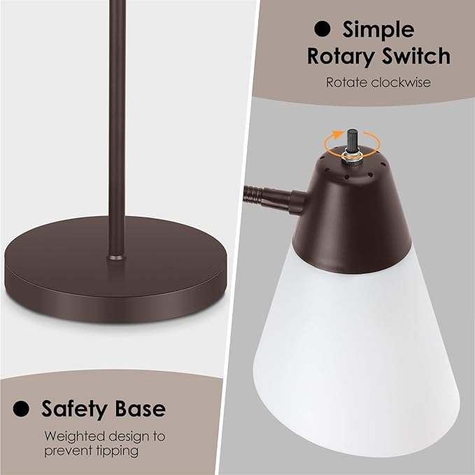 Coucrek Floor Lamp for Living Room, Adjustable Standing Room Lamp with White Plastic Shade, Brown Reading Floor Lamps for Dorm, Bulb not Included