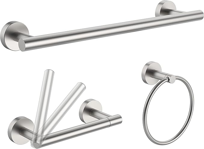 RARXTR 3pc Bathroom Hardware Set with Brushed Toilet Paper Holder & Towel Ring & Towel Bar SUS304 Stainless Steel Toilet Paper Roll Holder Wall Mount & Bathroom Towel Holder & Towel Rack Set