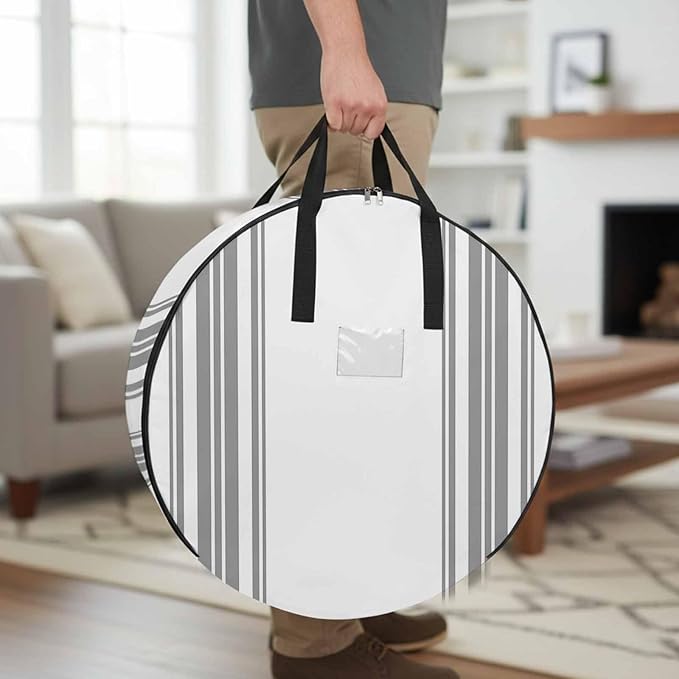 Storage Bag Gray Stripes Round Storage Totes Bins Closet Organizers with Zippers & Handle Simple Style Clothes Storage Container for Bedroom Dorm Space Saving Packing Supplies Moving Bags